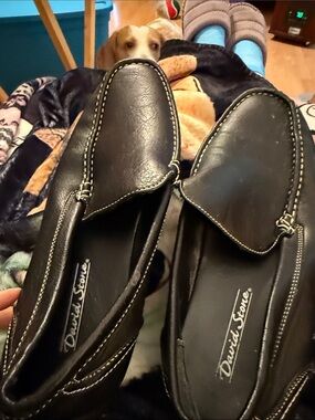 David Stone Men's Black Leather Slip-On Driving Loafers